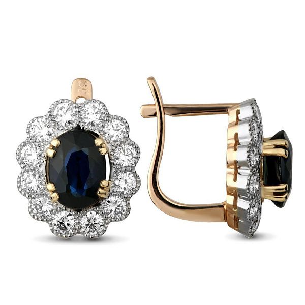 Серьги из красного золота с бриллиантами и сапфирами