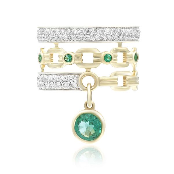 Кольцо из желтого золота с изумрудами и бриллиантами