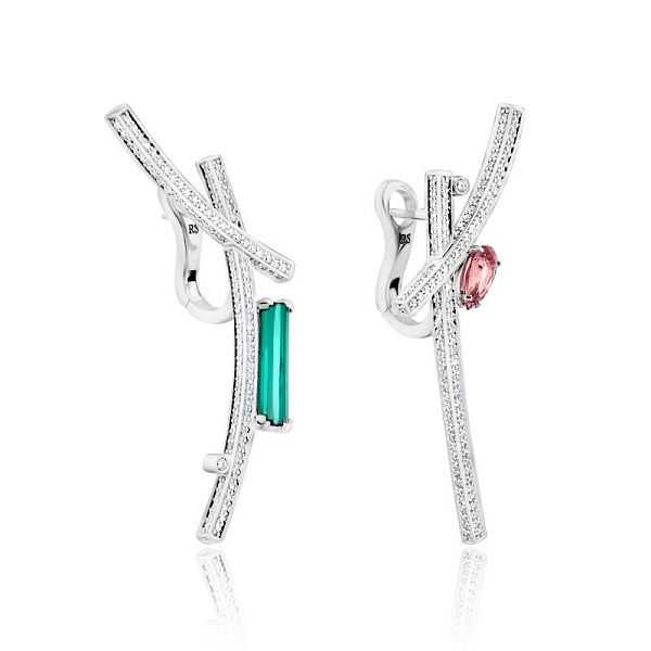 Серьги из белого золота с турмалинами 3.25 ct и бриллиантами