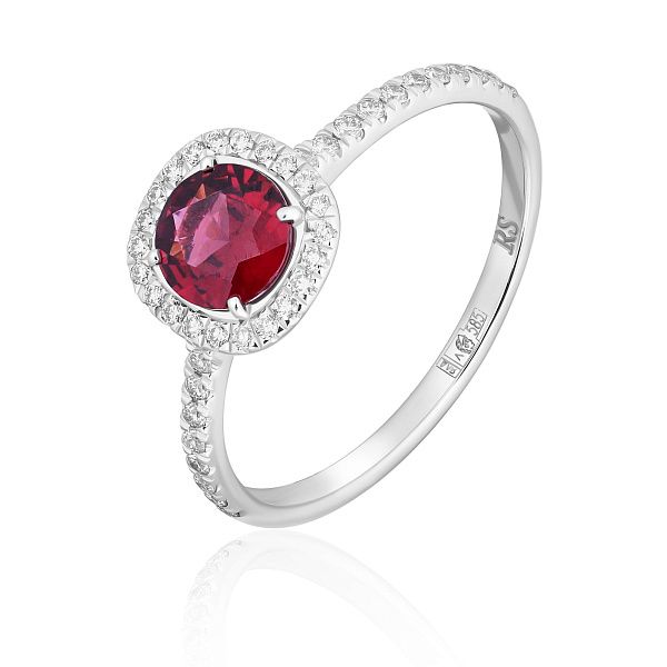 Кольцо из белого золота с бриллиантами и родолит