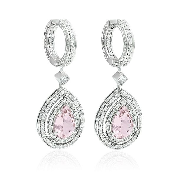 Серьги из белого золота с морганитами 2.8 ct и бриллиантами