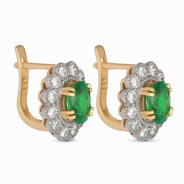 Серьги из желтого золота с изумрудами и бриллиантами