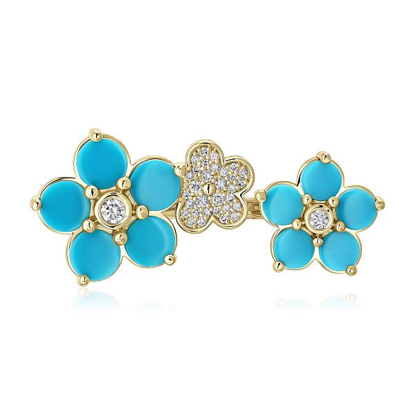 Кольцо из желтого золота с бирюзой и бриллиантами