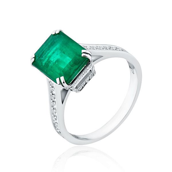 Кольцо из белого золота с изумрудом 3.91 ct и бриллиантами