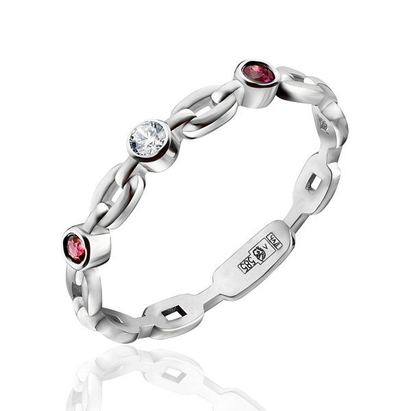 Кольцо из белого золота с рубинами и бриллиантами