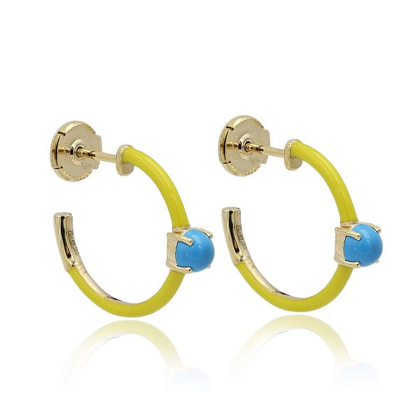 Пусеты из желтого золота с бирюзой