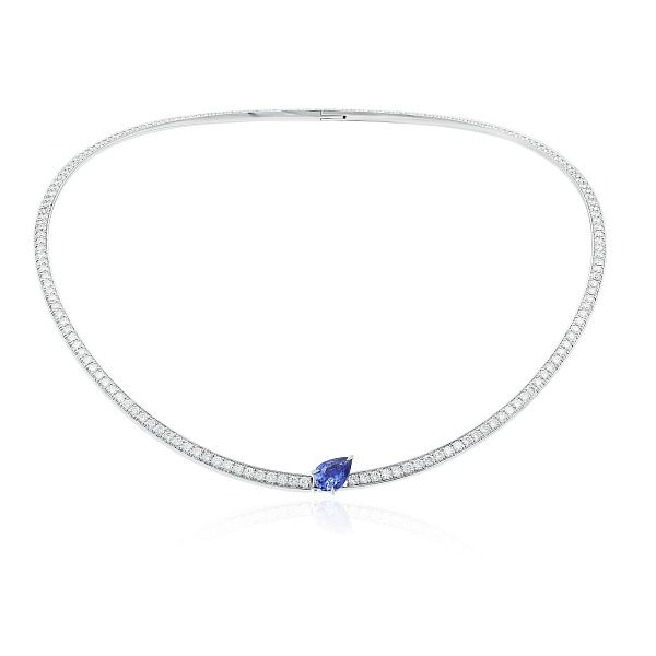 Колье «BATEAU» из белого золота с сапфиром 1.59 ct и бриллиантами