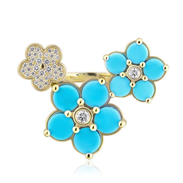 Кольцо из желтого золота с бирюзой и бриллиантами