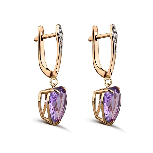 Серьги из красного золота с аметистами и бриллиантами