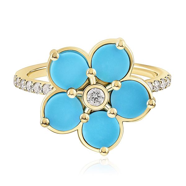 Кольцо из желтого золота с бирюзой и бриллиантами