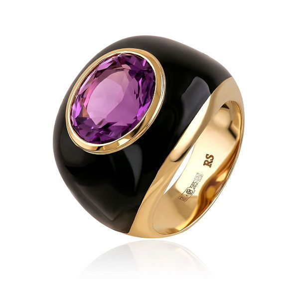 Кольцо из желтого золота с аметистом