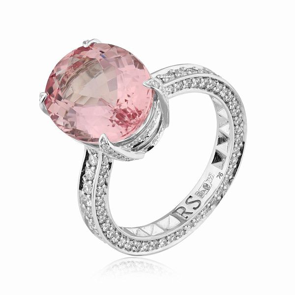 Кольцо из белого золота с морганитом 6.39 ct и бриллиантами