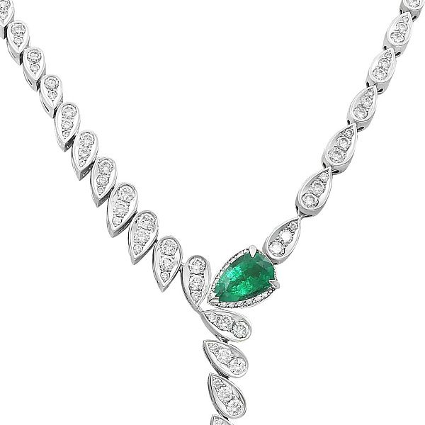 Колье из белого золота с изумрудом 1.47 ct и бриллиантами