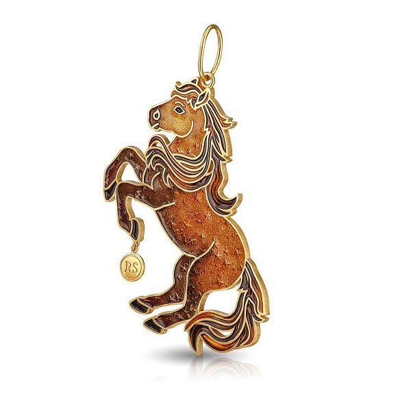 Елочная игрушка «Лошадь огненная» из серебра