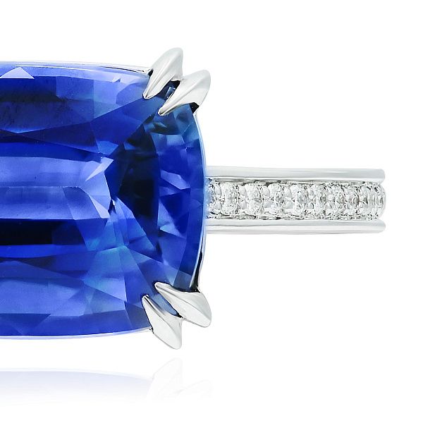 Кольцо с сапфиром из белого золота 4.17 ct и бриллиантами