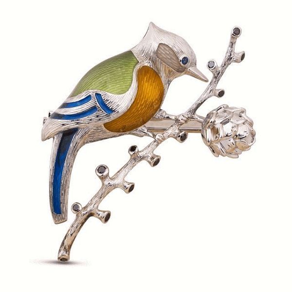 Брошь из белого золота с сапфирами