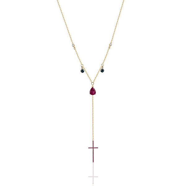 Колье из желтого золота с топазами, рубинами и бриллиантами