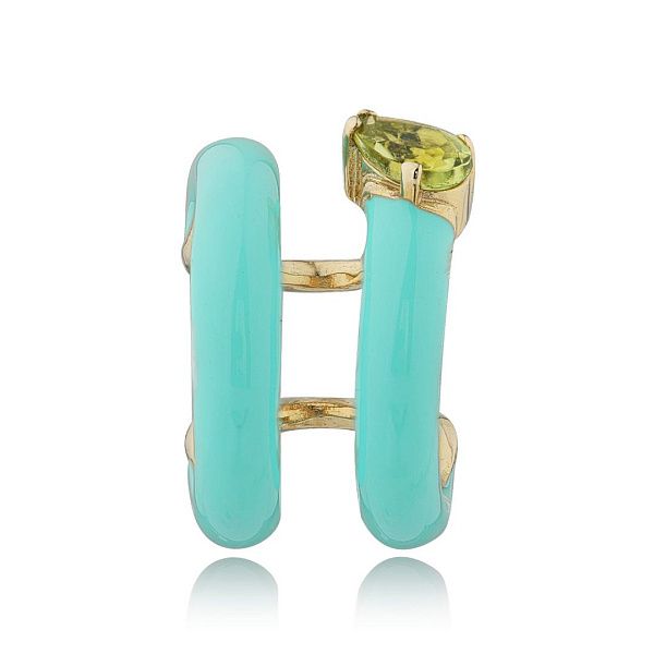 Серьга кафф из желтого золота с хризолитом