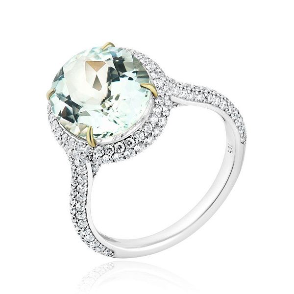 Кольцо из белого золота с аквамарином 4.7 ct и бриллиантами