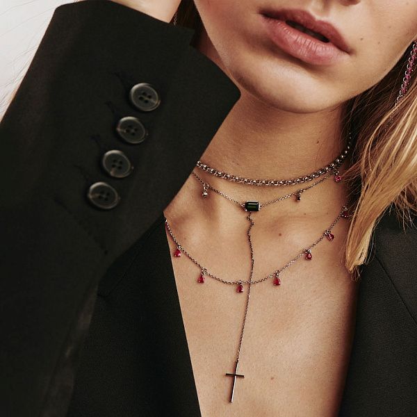 Колье из белого золота с рубинами, цитринами и турмалином