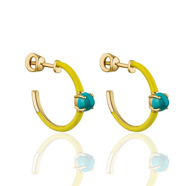 Пусеты из желтого золота с бирюзой