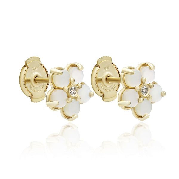 Пусеты из желтого золота с перламутром и бриллиантами