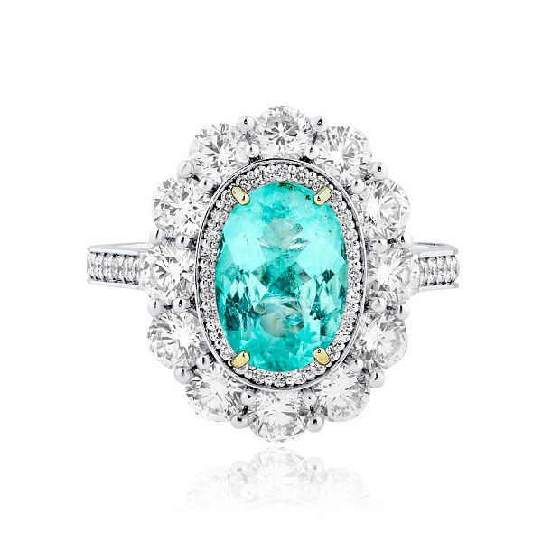 Кольцо с турмалином параиба 2.18 ct и бриллиантами