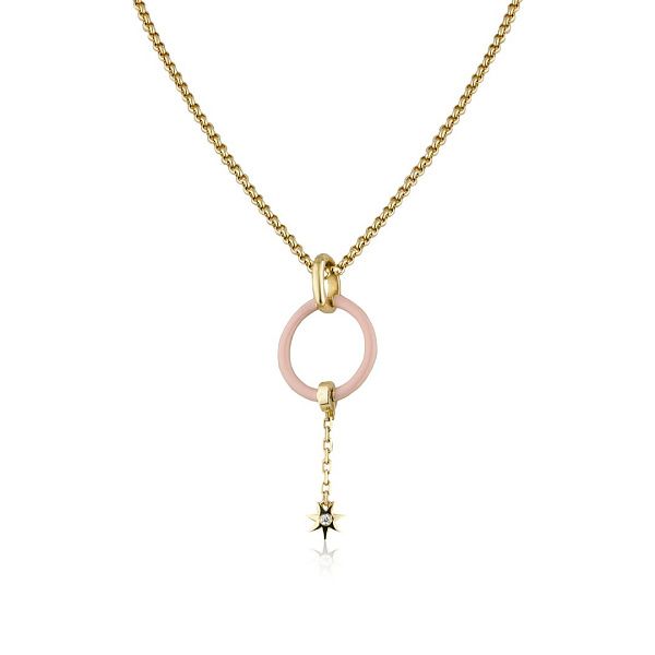 Колье из желтого золота с тремя съемными подвесками с бриллиантом и кораллом