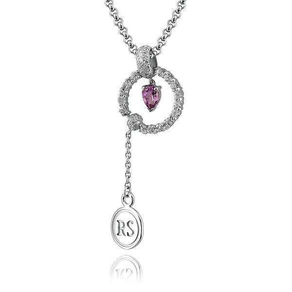 Колье из белого золота с аметистом, сапфирами и бриллиантами