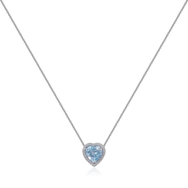 Колье «Сердце» из белого золота с топазом и бриллиантами