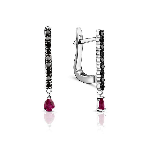 Серьги из белого золота с рубинами и бриллиантами