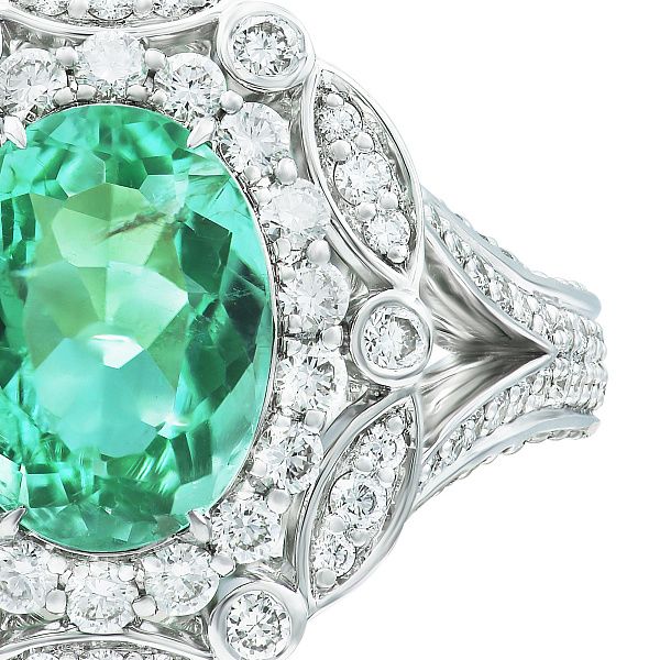 Кольцо из белого золота с турмалином параиба 2.13 ct и бриллиантами