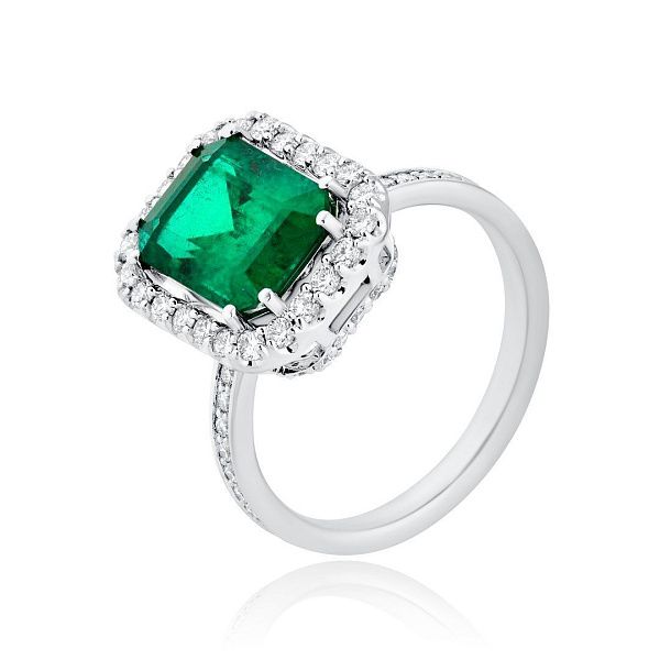 Кольцо из белого золота с изумрудом 3.31 ct и бриллиантами