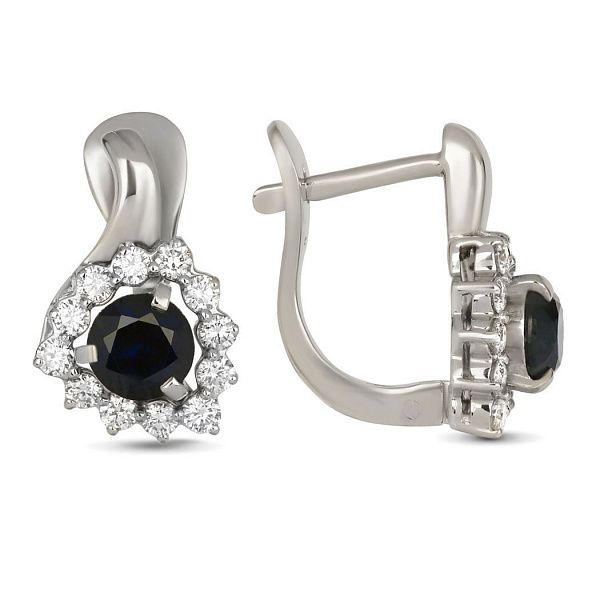 Серьги из белого золота с бриллиантами и сапфирами