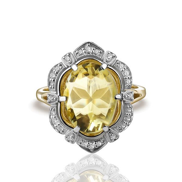 Кольцо из желтого золота с цитрином и бриллиантами