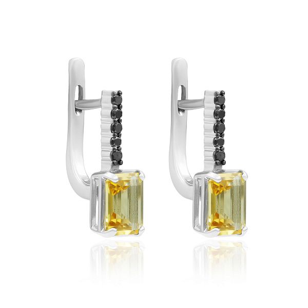 Серьги из белого золота с бриллиантами и цитринами