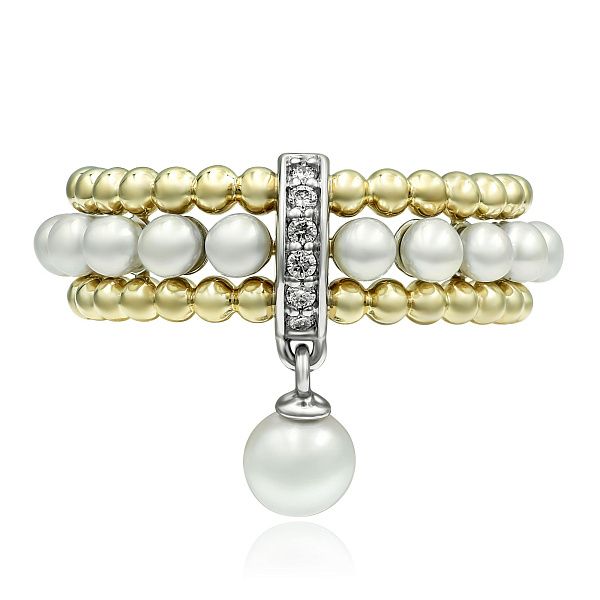 Кольцо из желтого золота с жемчугом и бриллиантами