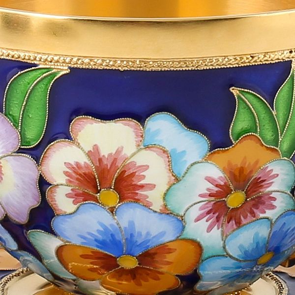 Набор чашка с блюдцем «Цветы» из серебра