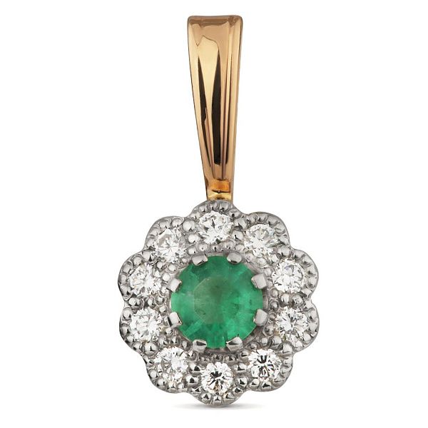 Подвеска из красного золота с бриллиантами и изумрудом