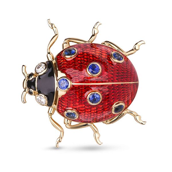 Брошь из желтого золота с сапфирами и бриллиантами