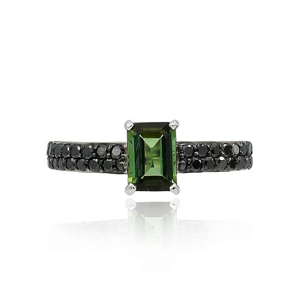 Кольцо из белого золота с турмалином и бриллиантами