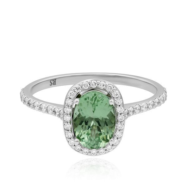 Кольцо из белого золота с бриллиантами и цаворитом 1.5 ct