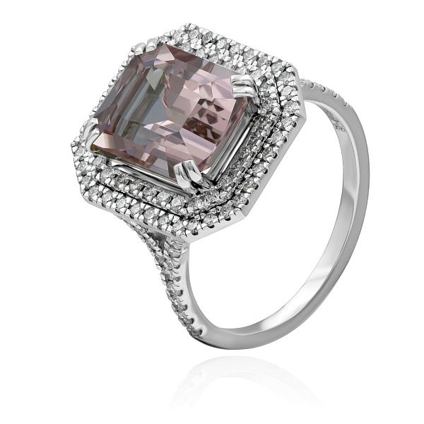 Кольцо из белого золота с бриллиантами и морганитом 4.96 ct
