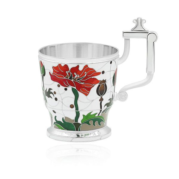 Подстаканник чайный «Маки» из серебра 