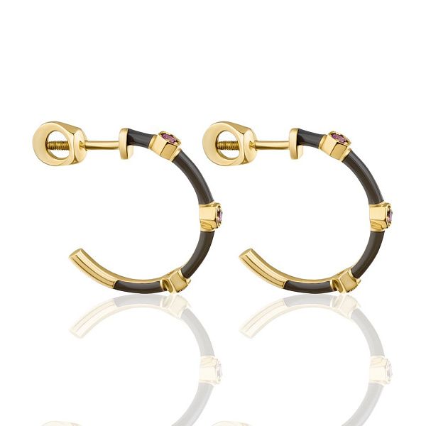 Пусеты из желтого золота с аметистами