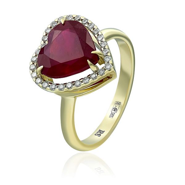 Кольцо из желтого золота с рубином и бриллиантами