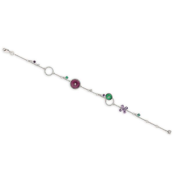 Браслет из белого золота с аметистами, изумрудами и бриллиантами