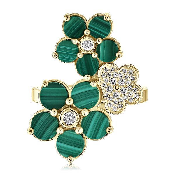 Кольцо из желтого золота с малахитом и бриллиантами