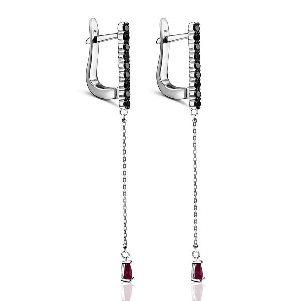 Серьги из белого золота с рубинами и бриллиантами