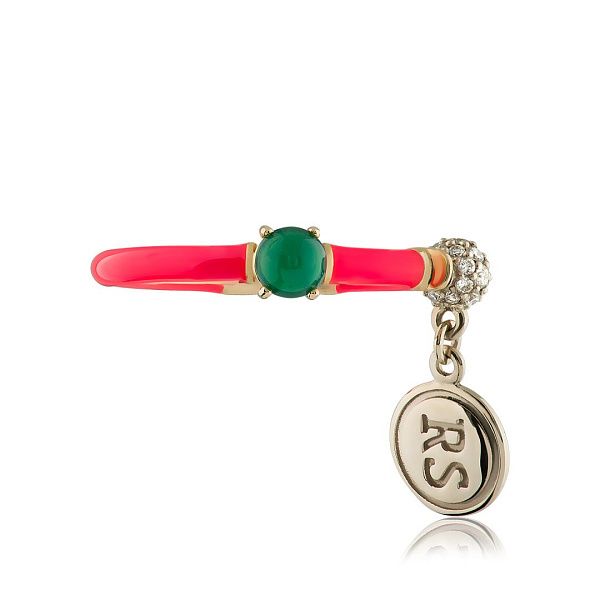 Кольцо из желтого золота с хризопразом и бриллиантами